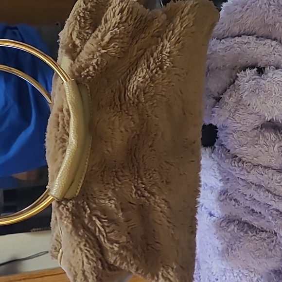 bebe Tan Faux Fur Tote with Gold Handles. Normal Wear On Handles. Rare Bag - Picture 3 of 9